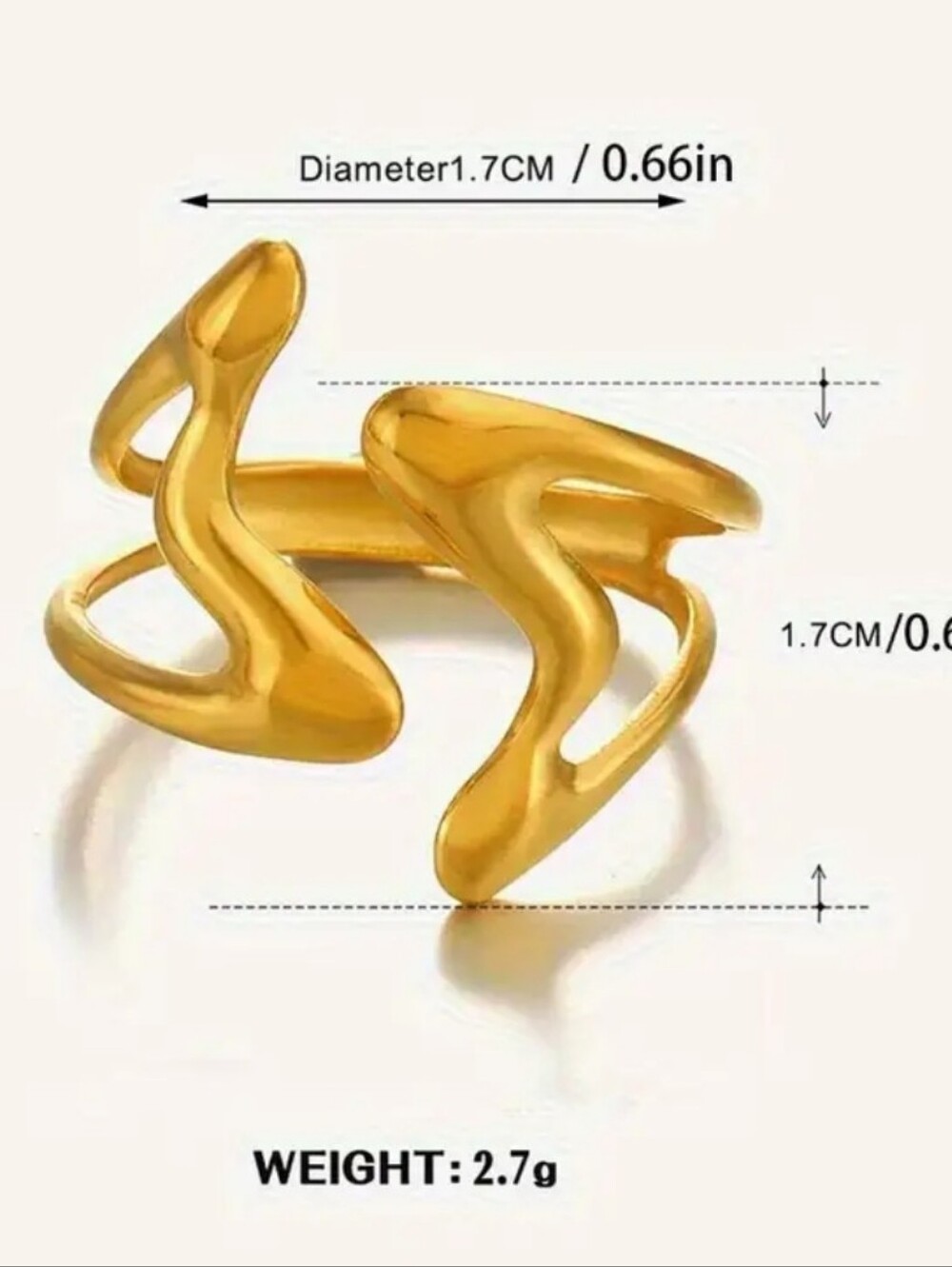 New! Gold Plated Wave Rings Women Fashion - Set of 2 - Picture 4 of 4